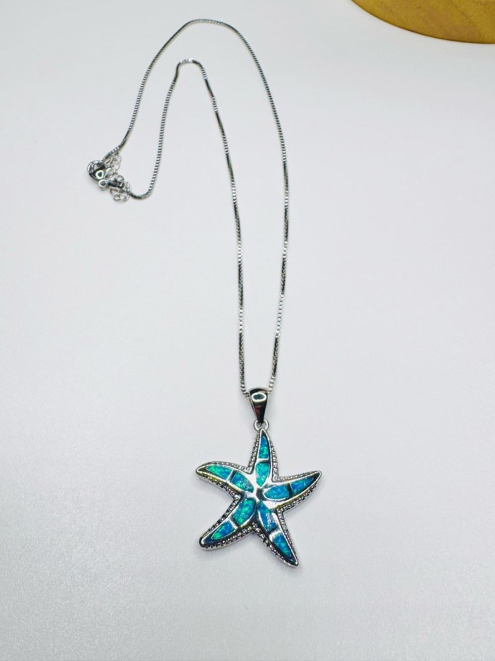 Sterling Silver Blue Opal Starfish Pendant Necklace - Picture 6 of 7